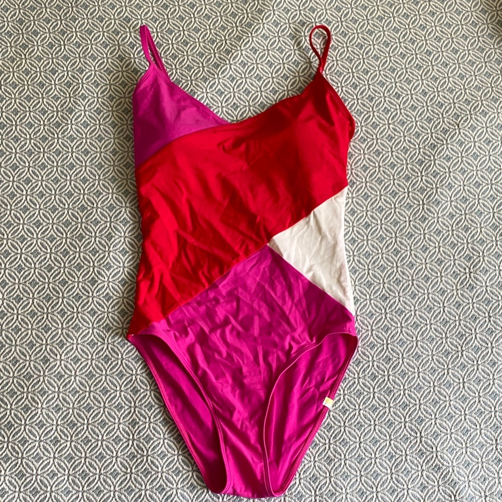 Pink and Red Colorblock summersalt swimsuit - long torso
